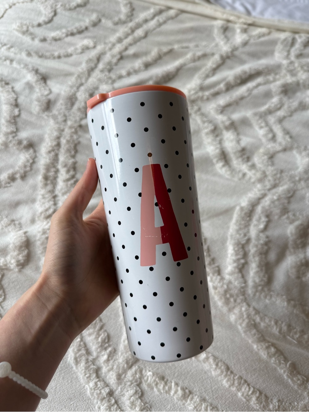 Kate Spade Polka Dot Travel Tumbler with Pink Accent